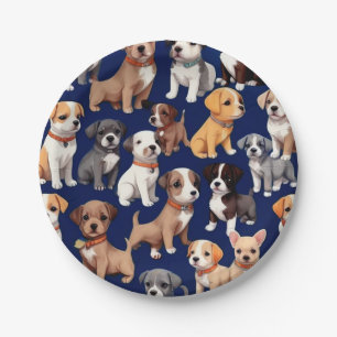 Welpe Dog Navy Blue Design Pappteller