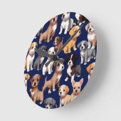 Welpe Dog Navy Blue Design Runde Wanduhr (Winkel)