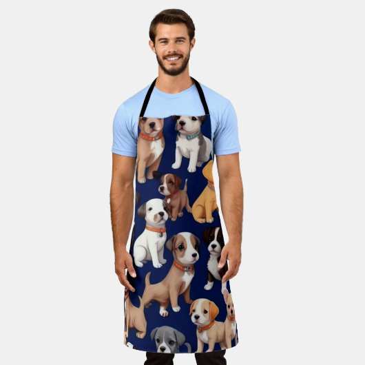 Welpe Dog Navy Blue Design Schürze (Getragen)