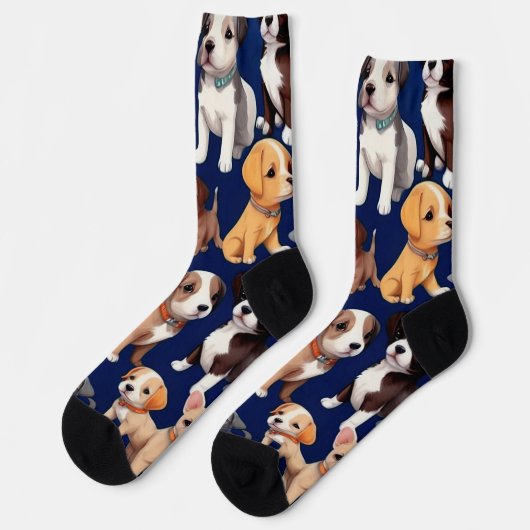 Welpe Dog Navy Blue Design Socken (Linkes Detail)