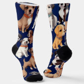 Welpe Dog Navy Blue Design Socken (Gewinkelt)