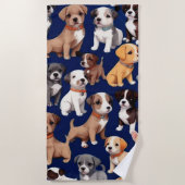 Welpe Dog Navy Blue Design Strandtuch (Vorderseite)