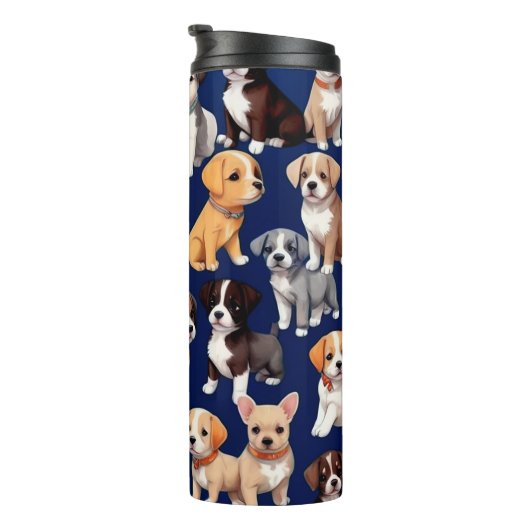 Welpe Dog Navy Blue Design Thermosbecher (Nach rechts gedreht)