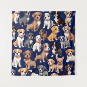 Welpe Dog Navy Blue Design Wandteppich
