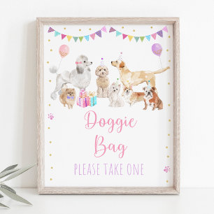 Welpe Dog Pink Girl Geburtstag Gunst Zeichen Poster
