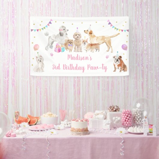 Welpe Dog Pink Girl Paw ty Birthday Banner (Party)