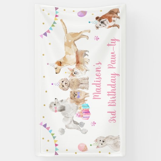 Welpe Dog Pink Girl Paw ty Birthday Banner (Vertikal)