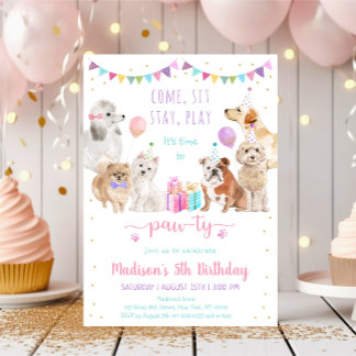 Welpe Dog Pink Girl Paw ty Birthday Einladung