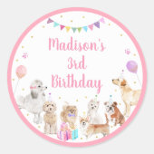Welpe Dog Pink Girl Paw ty Birthday Runder Aufkleber (Vorderseite)