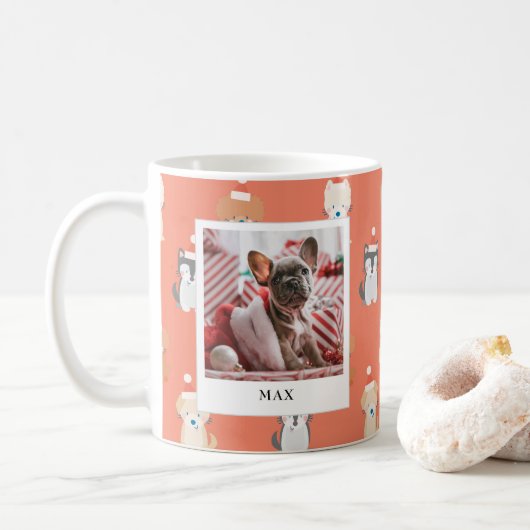 Welpe Dog Santa Pattern 2 Foto Ferienhaus Rote Tas Kaffeetasse (Mit Donut)