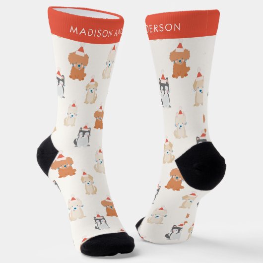 Welpe Dog Santa Pattern Cream Socken (Gewinkelt)