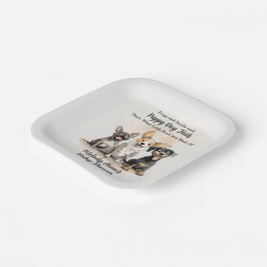 Welpe Dog Schwänze Kinderdusche Pappteller (Gewinkelt)