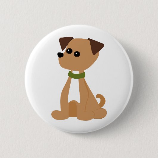 Welpe Doggie in Grün Button (Vorderseite)