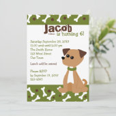 Welpe Doggie in Grün Einladung (Stehend Vorderseite)