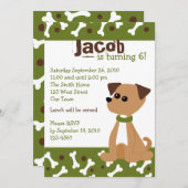 Welpe Doggie in Grün Einladung (Vorne/Hinten)