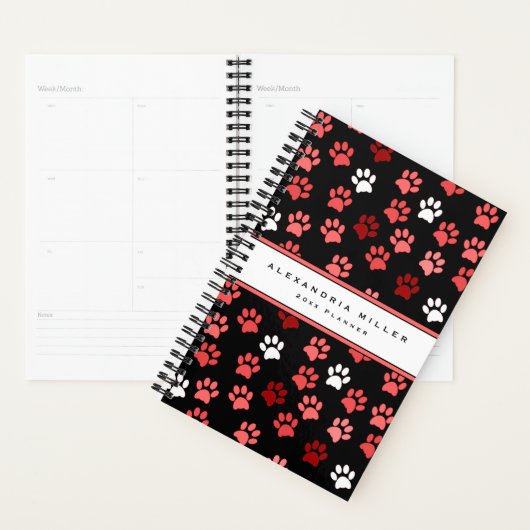 Welpe Dow Paw Print Black Pink White | Name und Ja Planer (Anzeige)