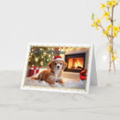 Welpe durch Fireplace Weihnachtskarte Karte (Gelbe Blume)
