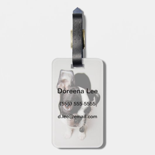 Welpe Edison Boston Terrier Gepäckanhänger (Rückseite vertikal)