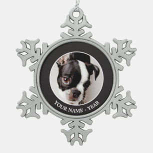 Welpe Edison Boston Terrier Schneeflocken Zinn-Ornament