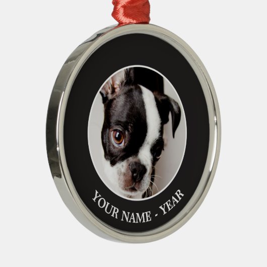 Welpe Edison Boston Terrier Silbernes Ornament (Rechts)