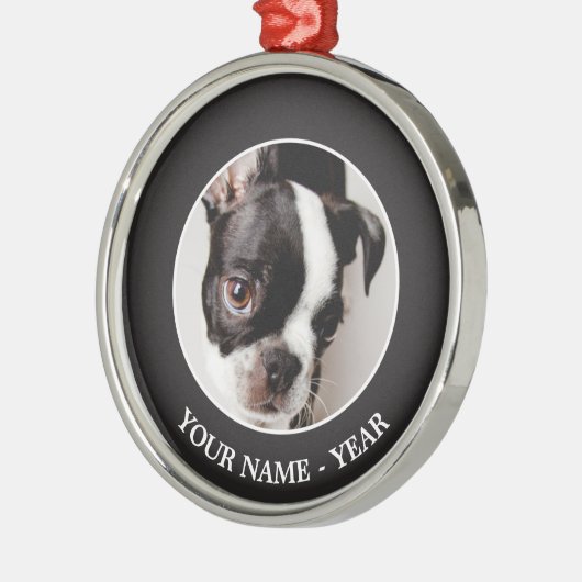 Welpe Edison Boston Terrier Silbernes Ornament (Links)