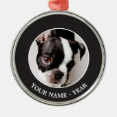 Welpe Edison Boston Terrier Silbernes Ornament (Vorne)