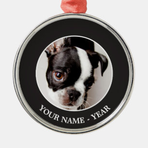 Welpe Edison Boston Terrier Silbernes Ornament