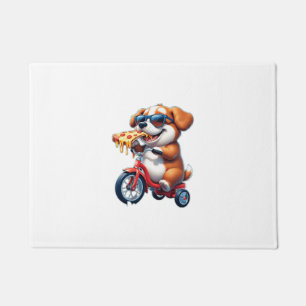 Welpe fährt Fahrrad und isst Pizza Fußmatte