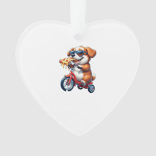 Welpe fährt Fahrrad und isst Pizza Ornament