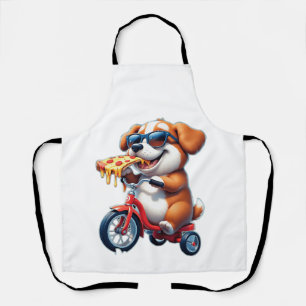 Welpe fährt Fahrrad und isst Pizza Schürze