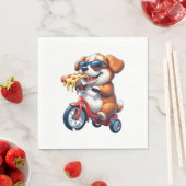 Welpe fährt Fahrrad und isst Pizza Serviette (Beispiel)