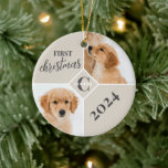 Welpe First Christmas 2 Foto Keramik Ornament<br><div class="desc">Feiern und schätzen Sie Ihren Hund besten Freund mit einem maßgeschneiderten Foto Collage Produkt. Diese Decke hat Fotos und ein Monogramm und einen Namen, die Sie für Ihre furry Freunde Namen personalisieren können. Haben Sie einen neuen Welpen? Suchen Sie ein Geschenk für jemanden, der einen Hund hat? Feiern Sie ihr...</div>