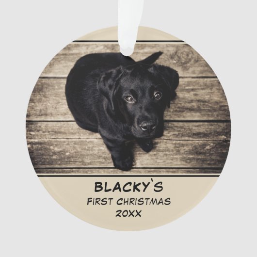 Welpe First Christmas Personalisiert Pet Foto Ornament (Vorderseite)