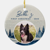 Welpe First Christmas Winter Forest Dog Foto Keramik Ornament (Hinten)