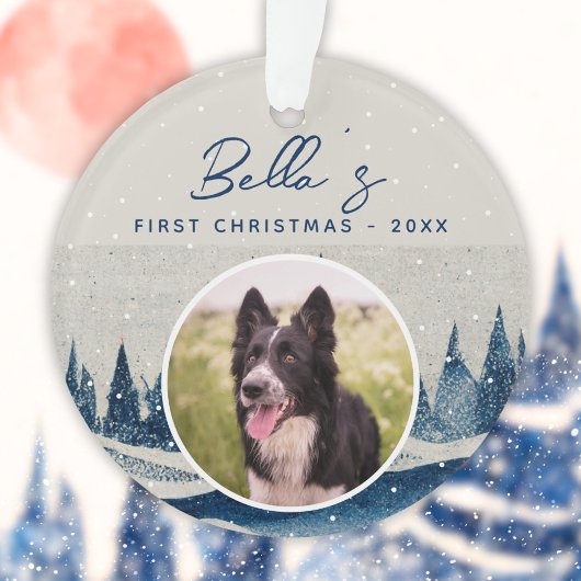 Welpe First Christmas Winter Forest Dog Foto Ornament