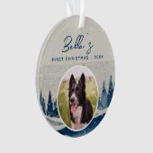 Welpe First Christmas Winter Forest Dog Foto Ornament (Vorderseite)