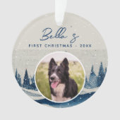 Welpe First Christmas Winter Forest Dog Foto Ornament (Vorderseite)