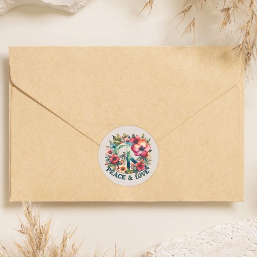 Welpe & Floral 70er Retro "Peace & Liebe" Runder Aufkleber