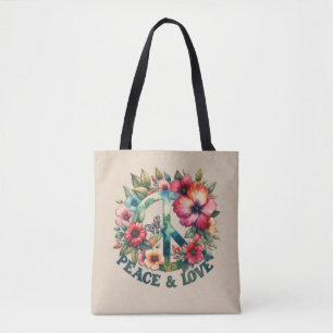 Welpe & Floral 70er Retro "Peace & Liebe" Tasche
