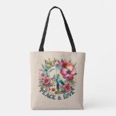 Welpe & Floral 70er Retro "Peace & Liebe" Tasche (Rückseite)