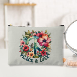 Welpe & Floral 70er Retro "Peace & Liebe" Zubehörtasche