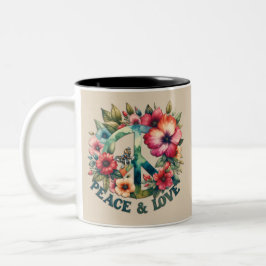 Welpe & Floral 70er Retro "Peace & Liebe" Zweifarbige Tasse