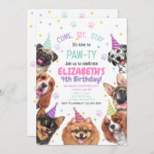 Welpe Geburtstag Einladung Hund Party Pawty Girl (Vorne/Hinten)