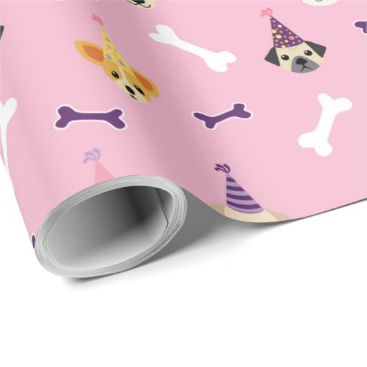 Welpe Geburtstagsparty Wrapping Papier Pink & Lila Geschenkpapier (Rolleneckpunkt)
