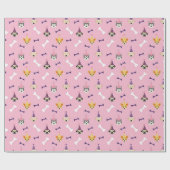 Welpe Geburtstagsparty Wrapping Papier Pink & Lila Geschenkpapier (Flach)