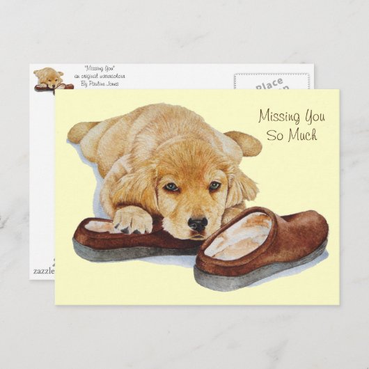 Welpe-Golden Retriever-Hundeportrait vermisst Postkarte (Vorne/Hinten)