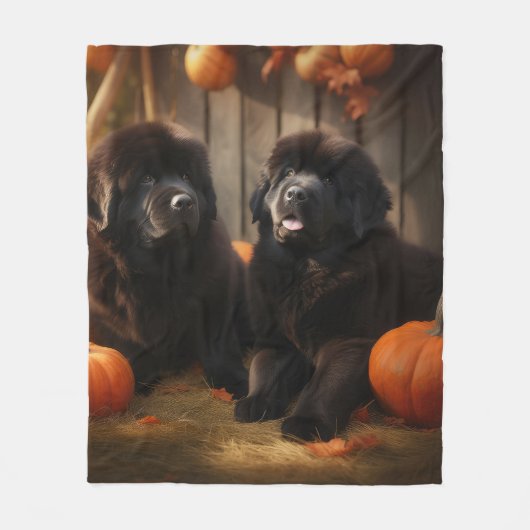 Welpe Herbst Kürbis Fleecedecke (Vorderseite)