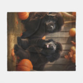 Welpe Herbst Kürbis Fleecedecke (Vorderseite (Horizontal))