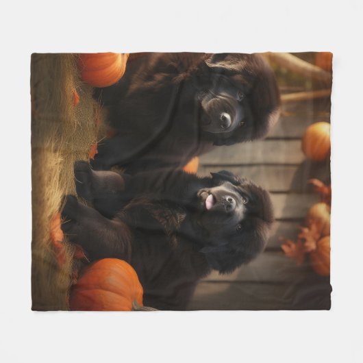 Welpe Herbst Kürbis Fleecedecke (Vorderseite (Horizontal))