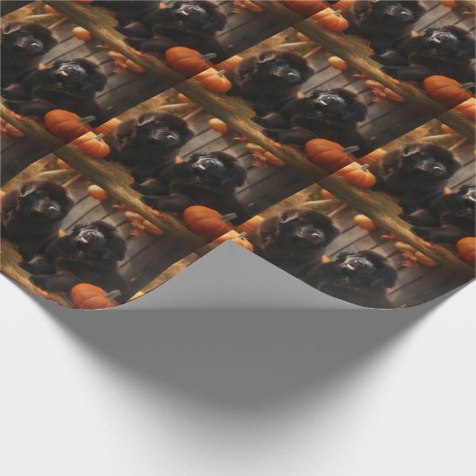 Welpe Herbst Kürbis Geschenkpapier (Ecke)